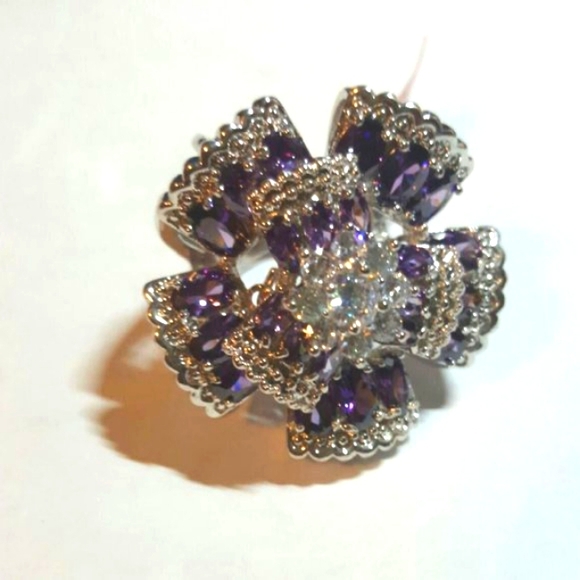Purple & White Simulated Diamond Cocktail Ring - Picture 6 of 7